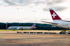 American Boeing is towed to Overnight Position